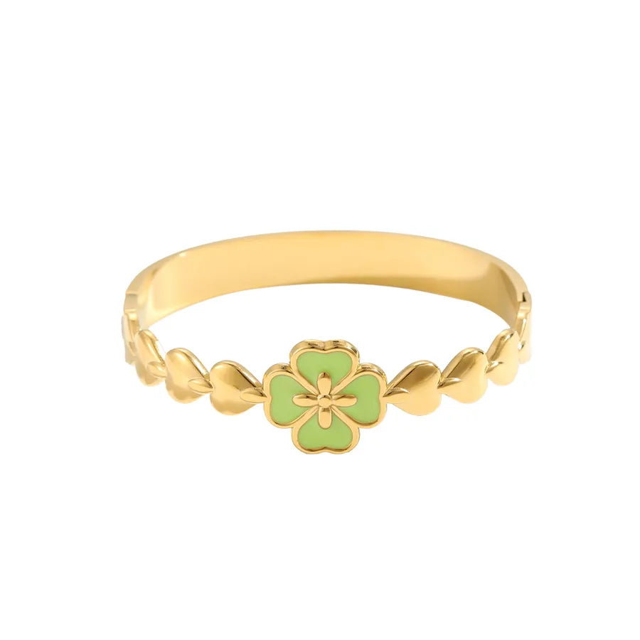 Stainless Steel Four Leaf Clover Bangle