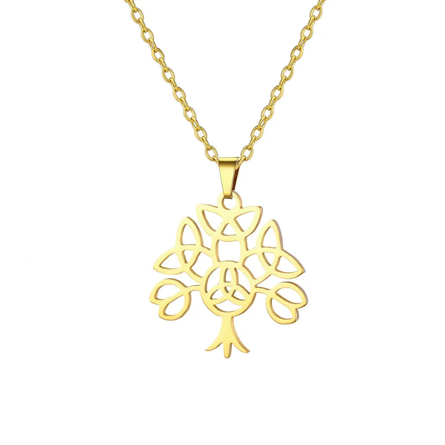 Stainless Steel Celtic Tree & Lotus Pendant Necklace Gold Celtic Knot Tree of Life