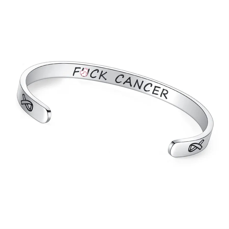 Retro Heart Stainless Steel Bangle 23- Fuck Cancer