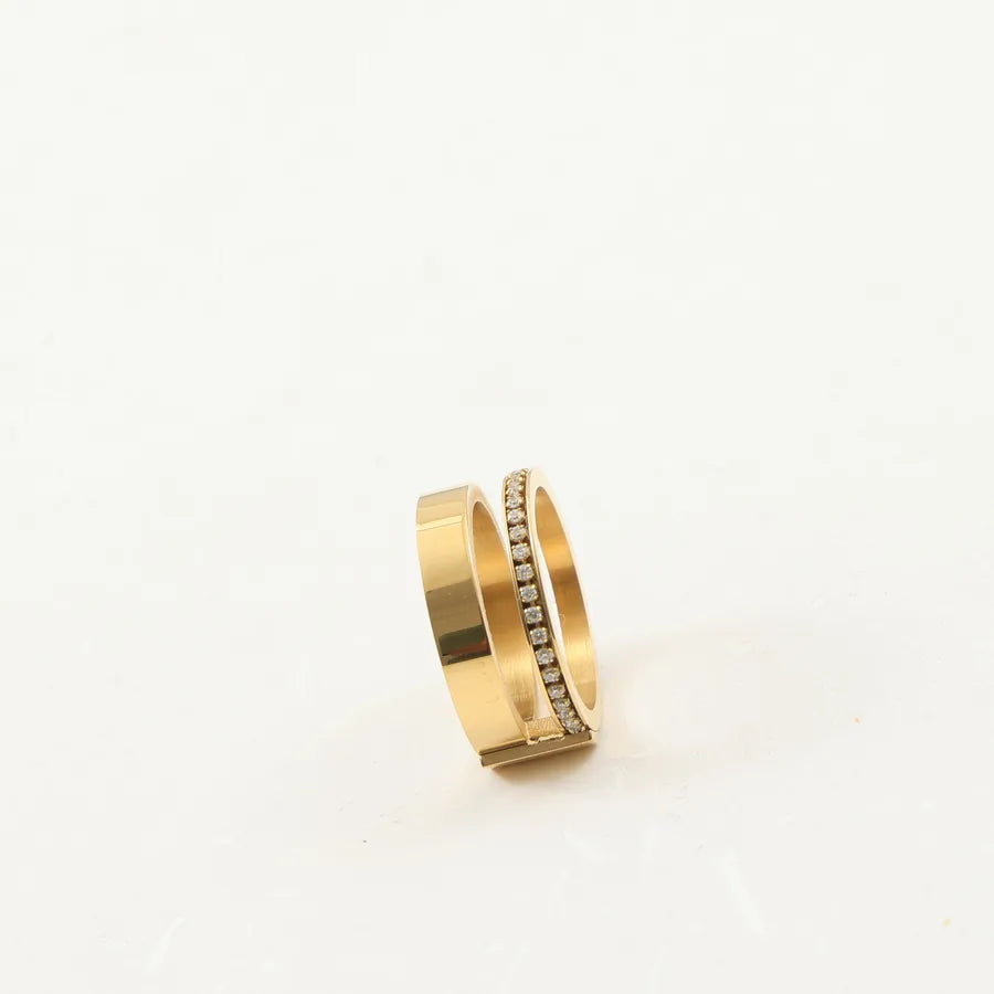18K Gold Plated Titanium Ring with Zirconia
