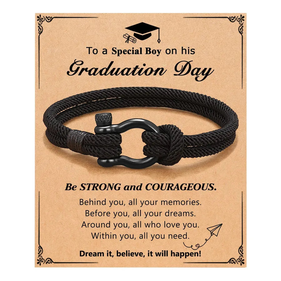 Black Milan Rope Bracelet with Horse Hoof Clasp Black + Doctoral Cap Graduation Card