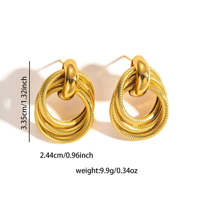 Retro Titanium Steel Hollow Earrings Texture Wrapped Titanium Steel Earrings 0843