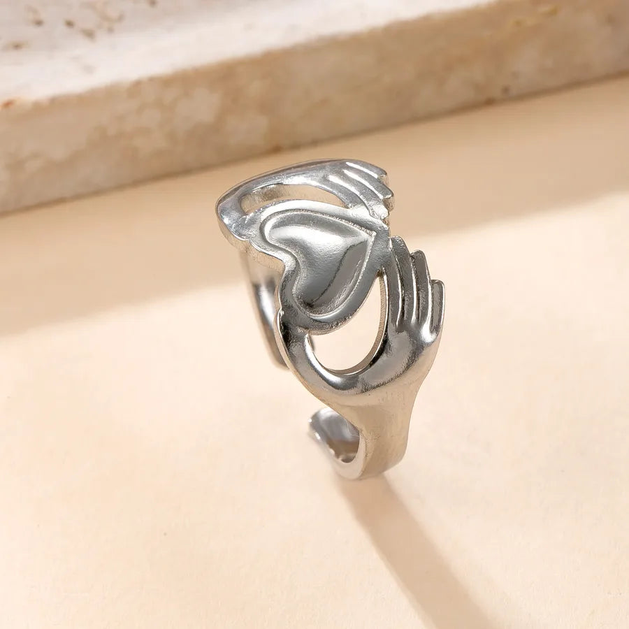 Stainless Steel Star & Moon Open Ring Average Size YYJZ66S