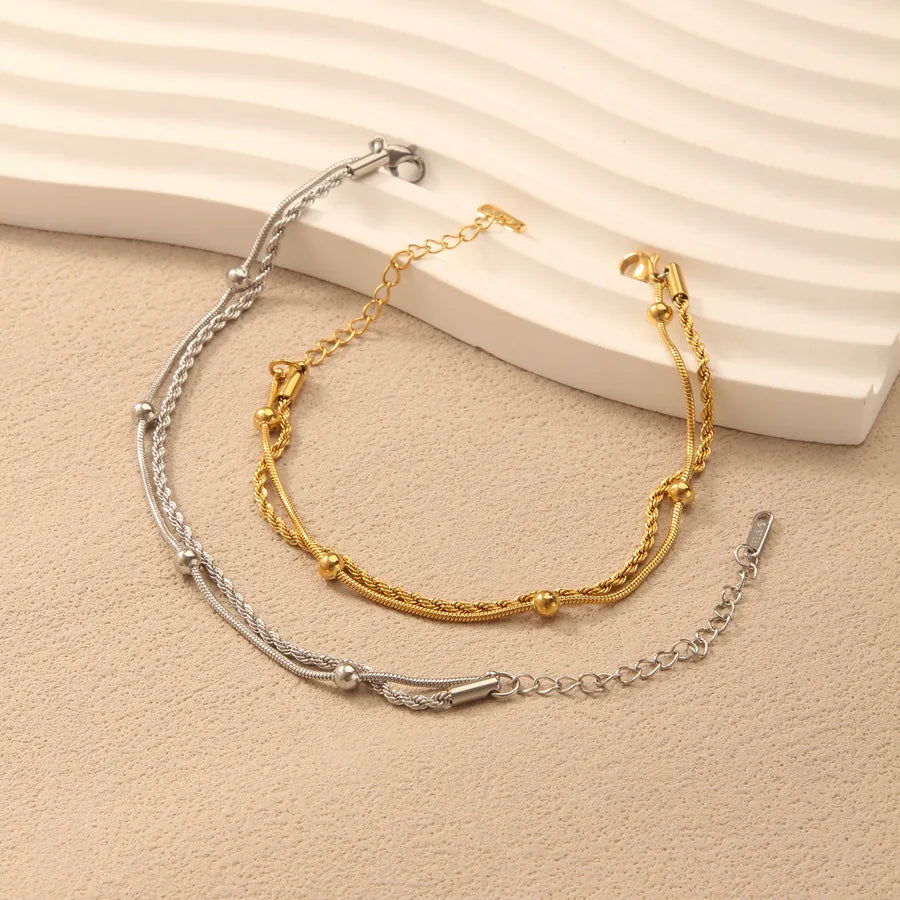 18K Gold Plated Double-Layer Steel Bead Bracelet