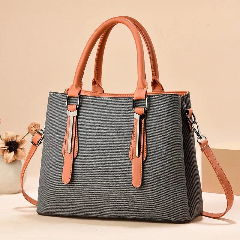 Large PU Leather Square Tote Handbag Style II Black