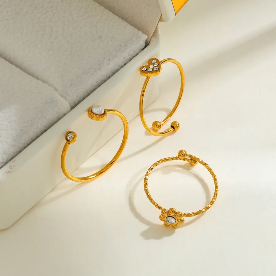 18K Gold Sun & Heart Open Ring for Women