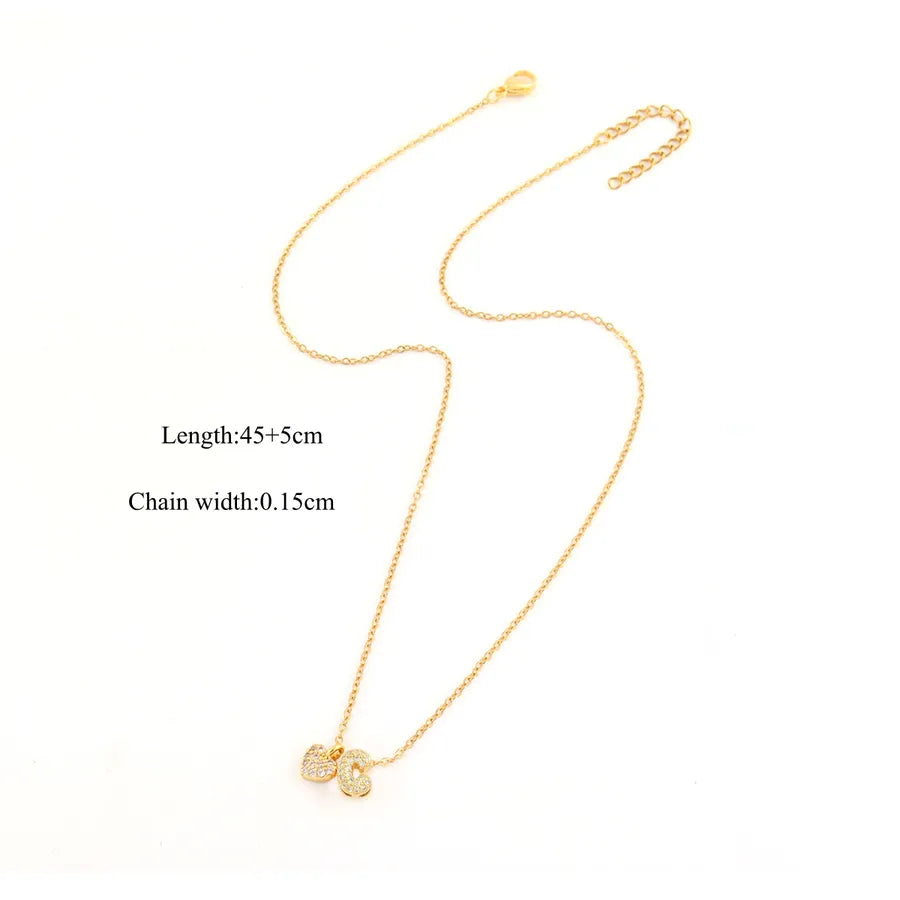 18K Gold Plated Heart Letter Pendant Necklace Gold C