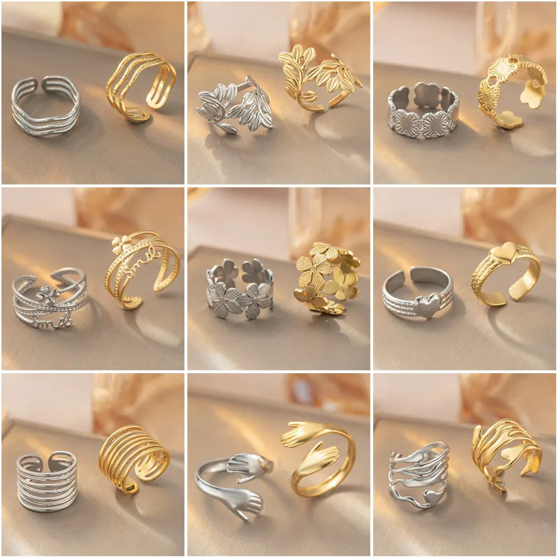 Geometric Titanium Steel Open Ring for Women