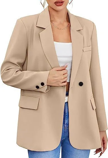 Slim Fit Open Collar Blazer for Women Apricot