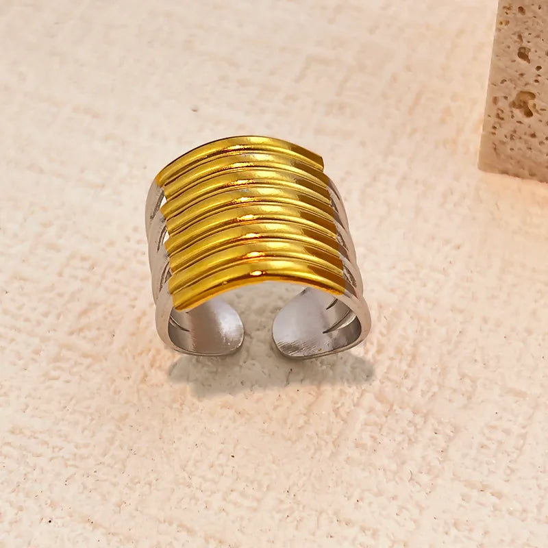 Gold & Silver Hollow Stainless Steel Ring