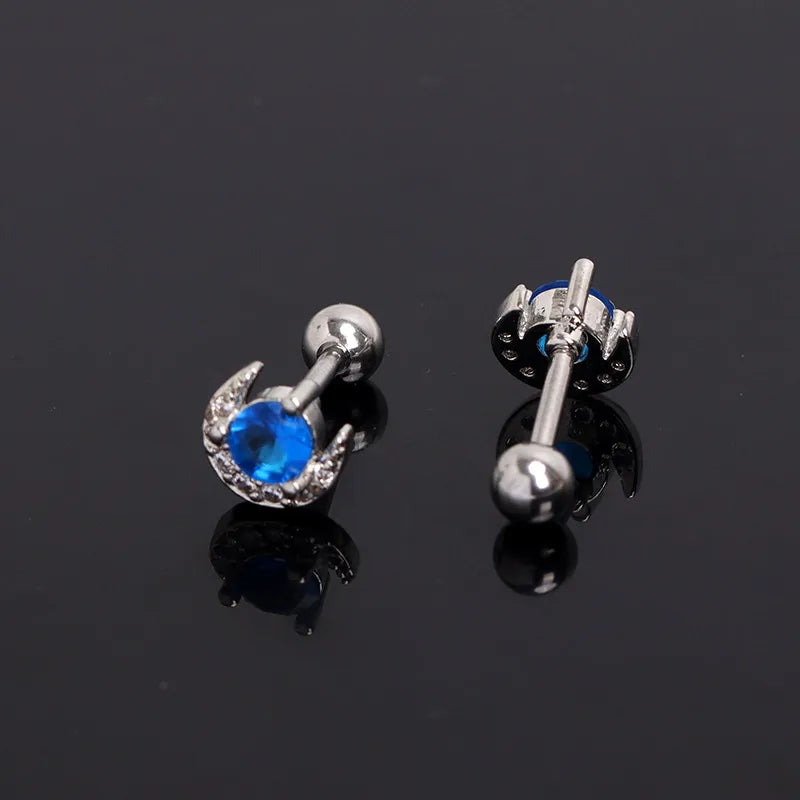 Blue Moon Zircon Stud Earring – Gold Plated Steel