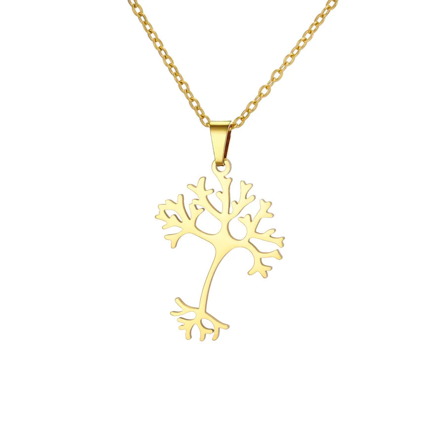 Stainless Steel Celtic Tree & Lotus Pendant Necklace Gold Neurons