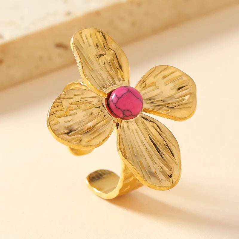 Gold Floral Butterfly Stainless Steel Ring