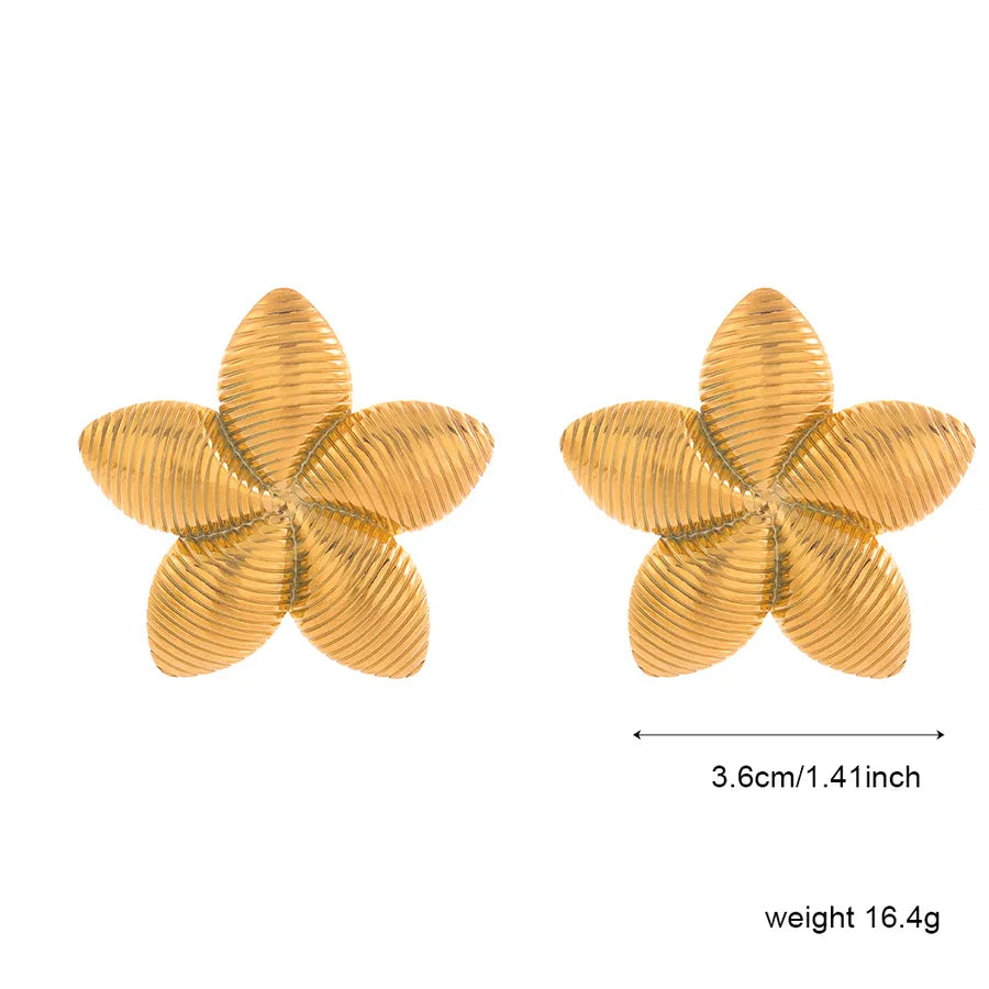 Titanium Steel Flower Stud Earrings for Women ER102–G