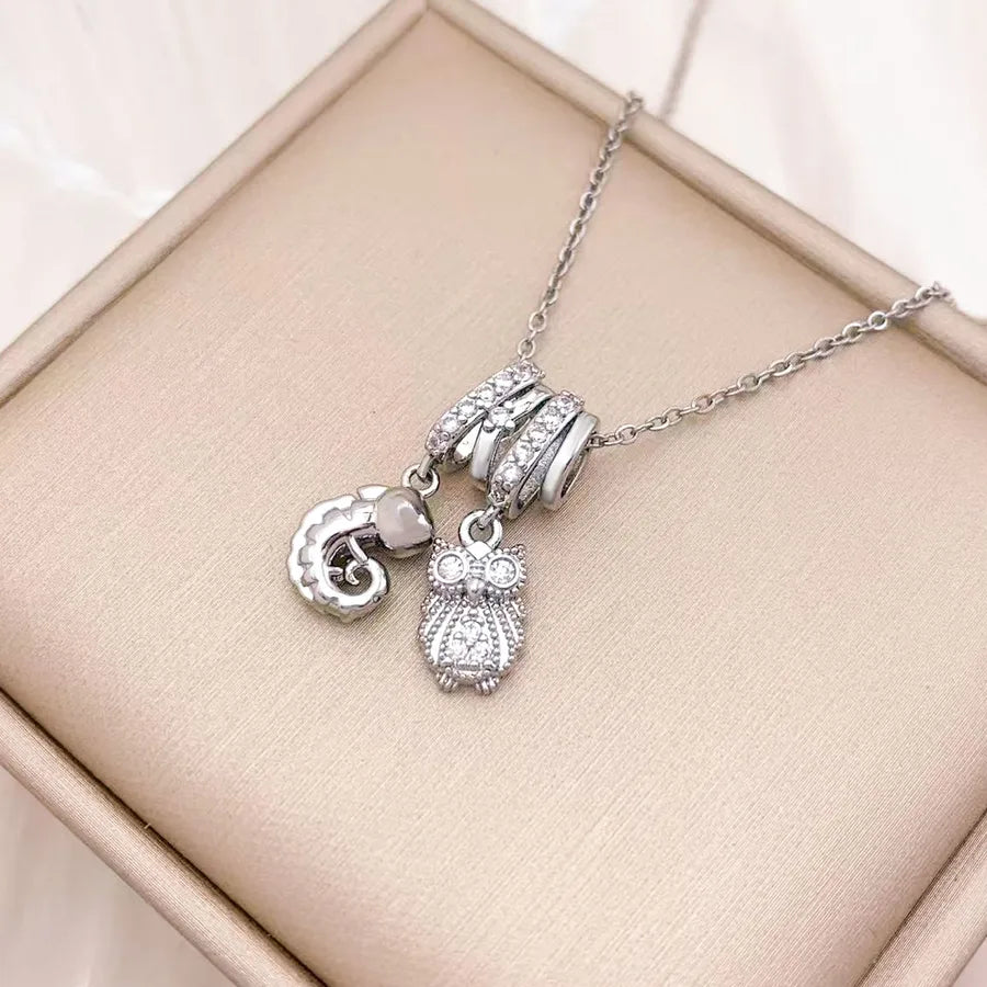 Gold Plated Heart & Eye Zircon Pendant Necklace XL4558 Owl and Seahorse Combination Necklace Silver