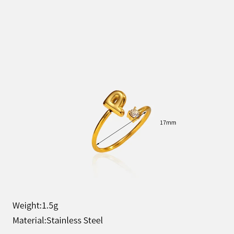 Gold Plated Adjustable Letter Ring for Women YHTSR-250726 (letter P)