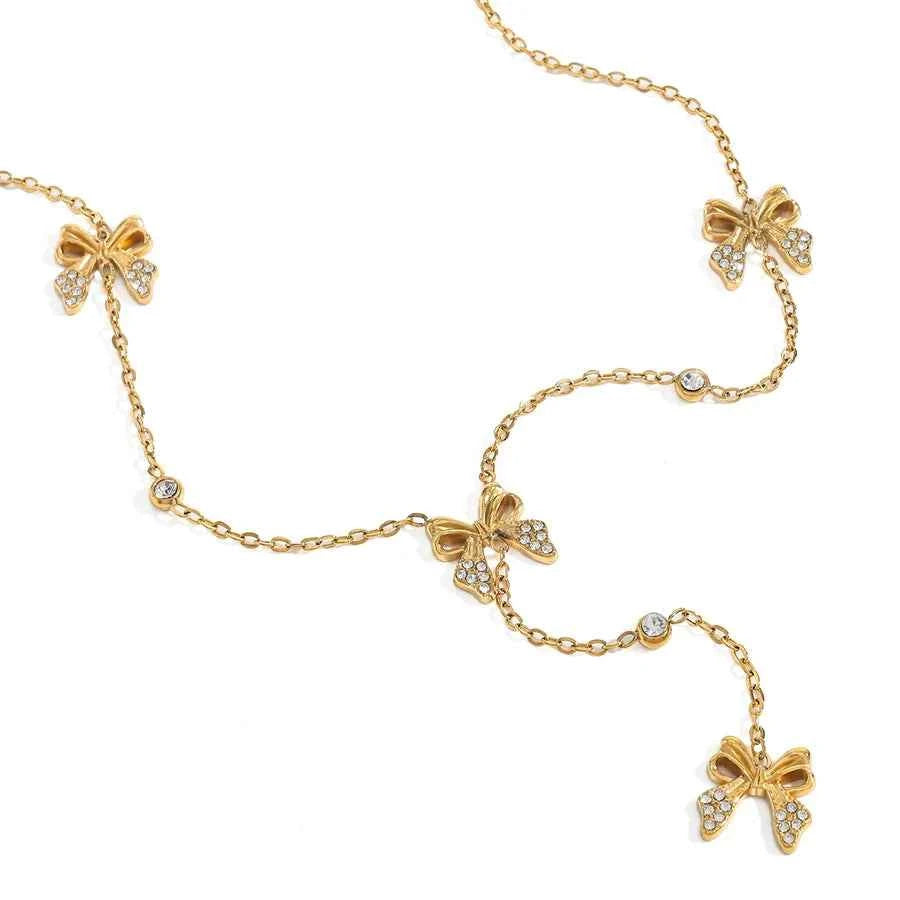 18K Gold Plated Stainless Steel Heart Bow Necklace