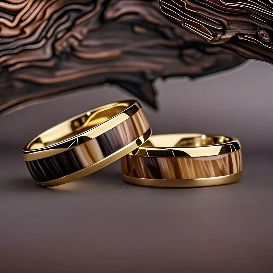 3D Titanium Steel Zodiac & Wave Couple Rings