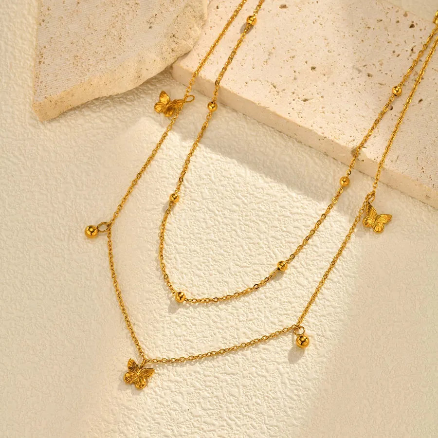 Butterfly Double Layer Gold Necklace