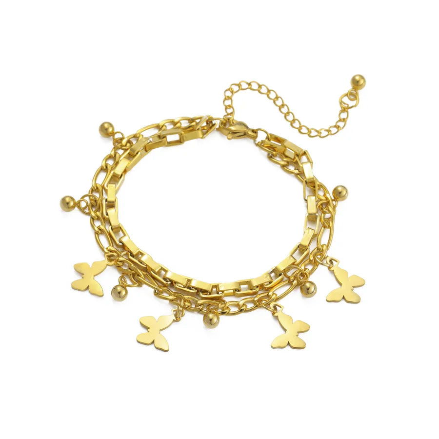 Butterfly Heart Pendant Bracelet – Gold Stainless Steel