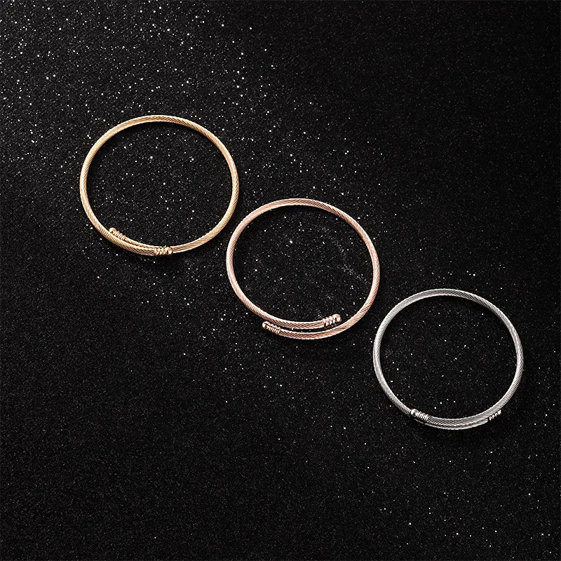 Stainless Steel Wire Rope Bracelet with Diamond Accent