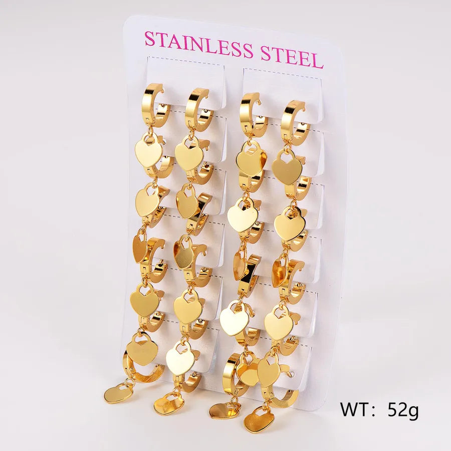 Gold Stainless Steel Star & Heart Ear Cuffs - 12 Pairs Lock