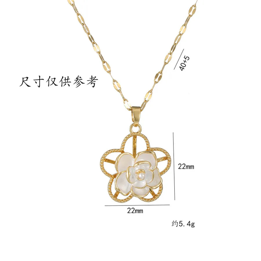 Titanium Steel Rose Flower Pendant Necklace