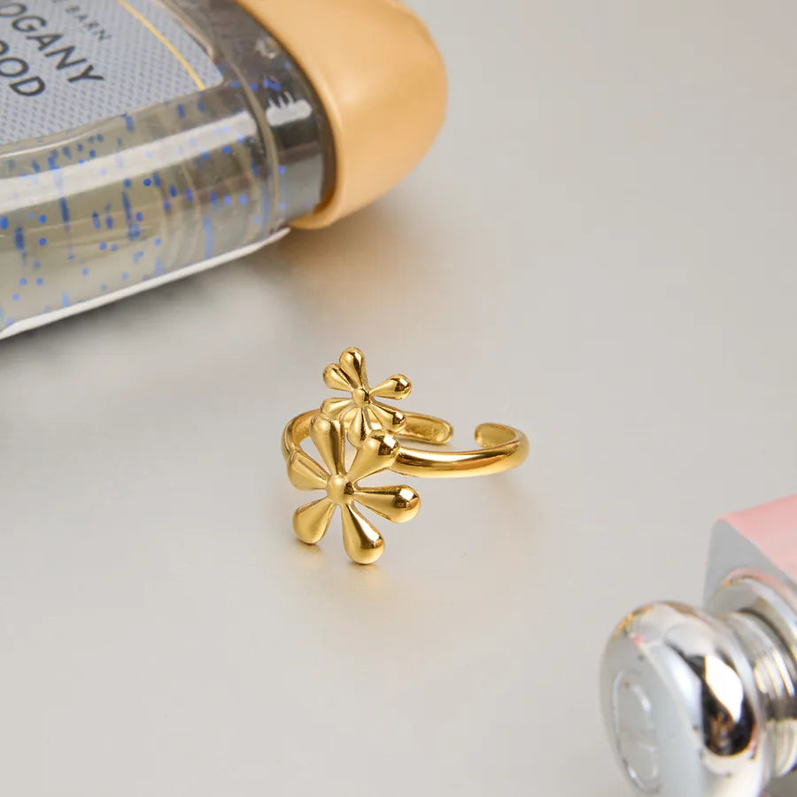 18K Gold Flower Adjustable Open Ring