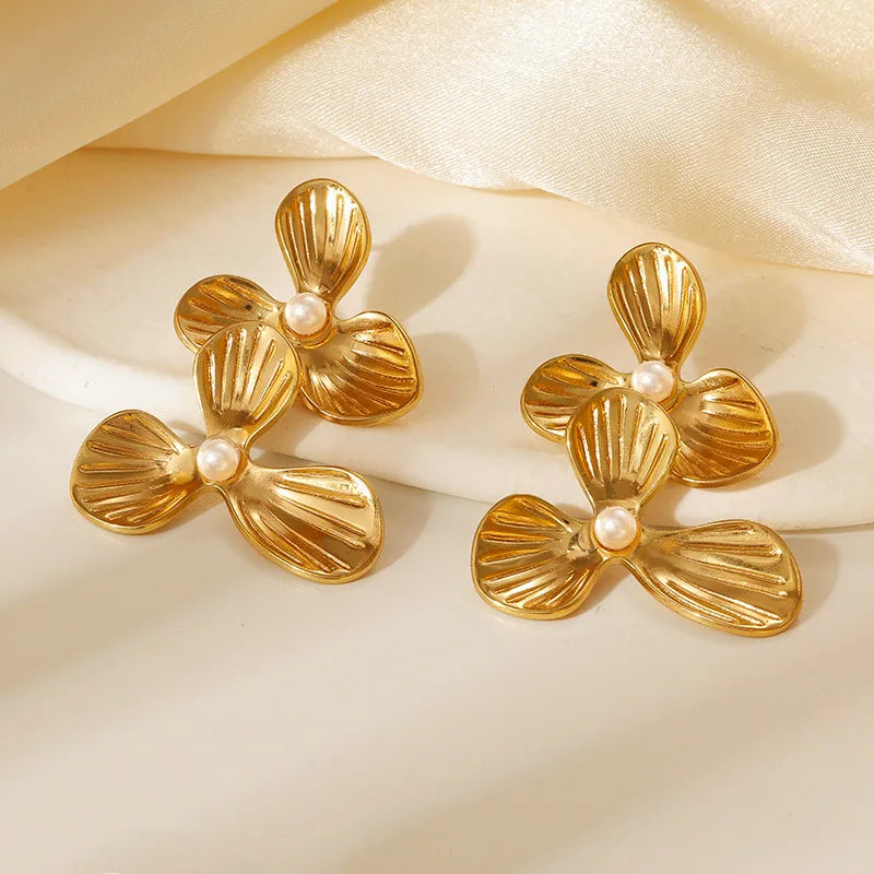 Luxury Pearl Flower Stainless Steel Earrings
