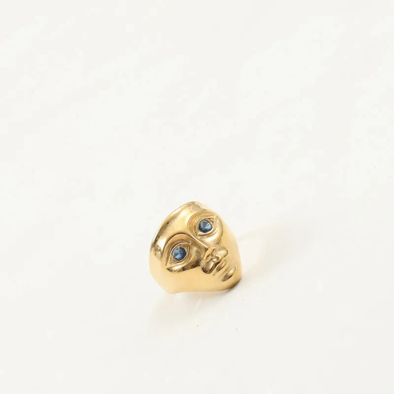 18K Gold Plated Titanium Face Ring for Women Gold No. 8 A2000