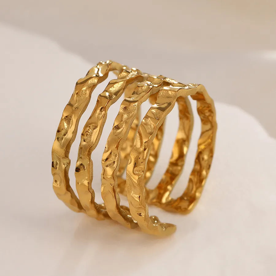 Minimalist Geometric Open Ring in Gold Steel Real Gold in the Furnace - Adjustable Opening 18k Real Gold Thick Line Four