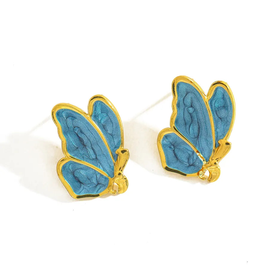 18K Gold Wing Stud Earrings – Enamel Finish