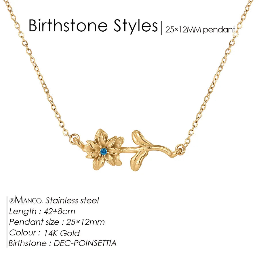14K Gold Plated Flower Pendant Necklace December Lake Blue 14K Gold