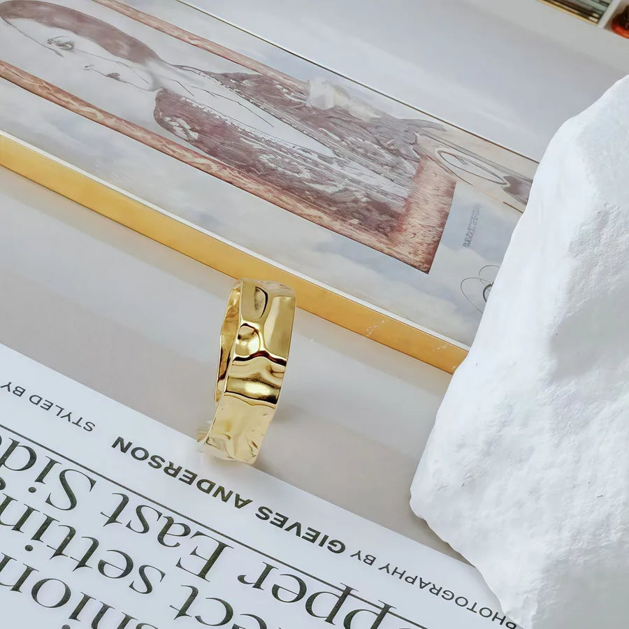 Gold Bamboo Titanium Steel Open Ring Adjustable Opening Golden Hydraulic J94