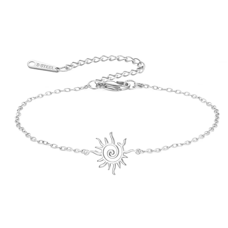 Spiral Sun Pendant Stainless Steel Bracelet Steel Color