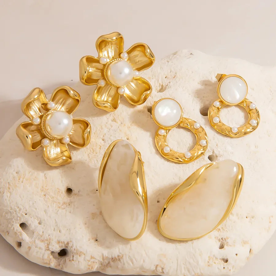 18K Gold Stainless Steel Pearl Stud Earrings