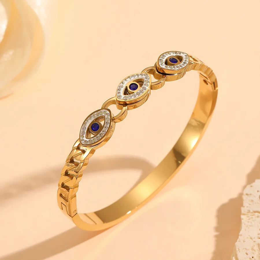 18K Gold PVD Geometric Stainless Steel Bangle Multiple Devil's Eye Bracelets