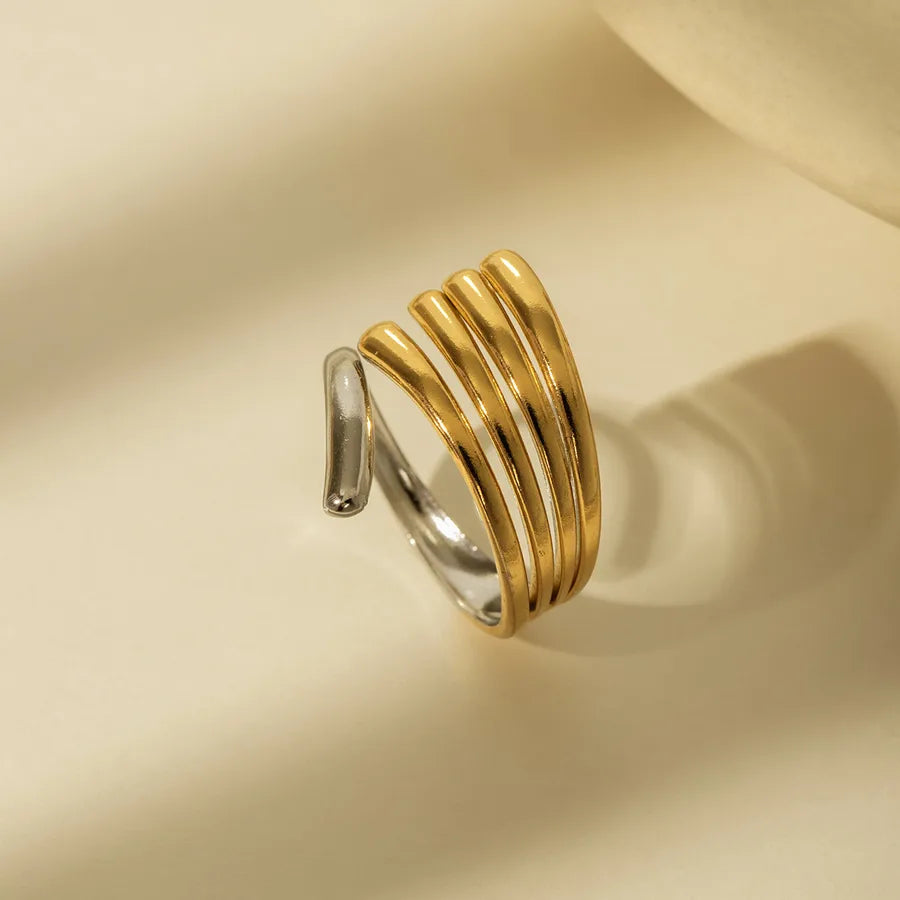 14K Gold Bow Knot Shell Open Ring Adjustable Opening Gold and Silver Two-tone Four-layer Line Adjustable Open Ring