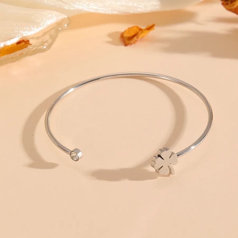 18K Gold Plated Heart & Flower Stainless Bracelet Steel Color Love Four-leaf Flower Bracelet