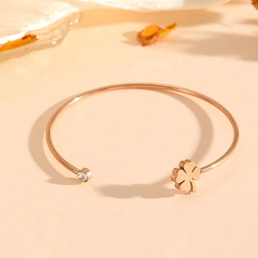 18K Gold Plated Heart & Flower Stainless Bracelet Golden Heart Four-leaf Flower Bracelet