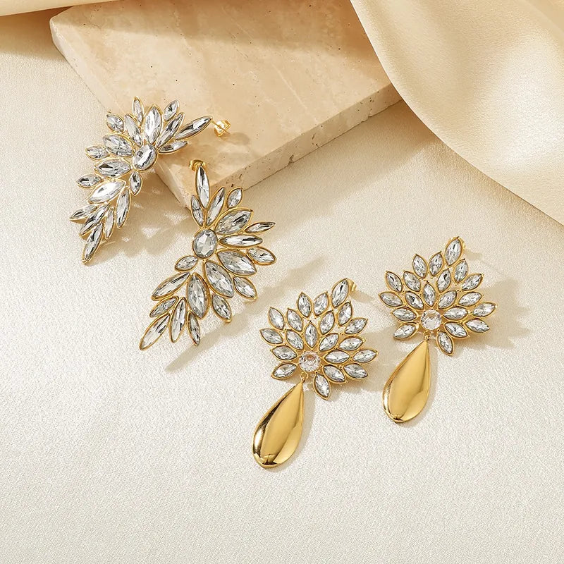 Gold Geometric Floral Drop Earrings