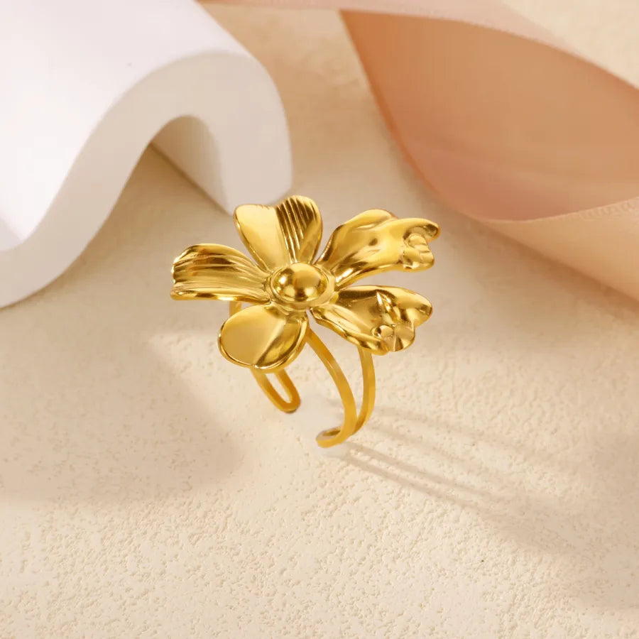18K Gold Plated Boho Floral Open Ring