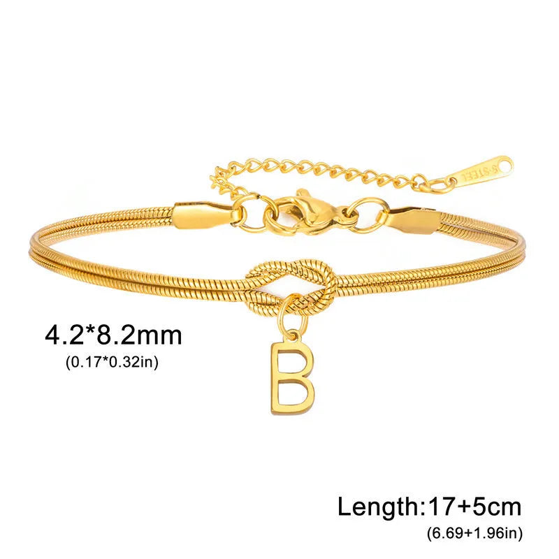 Double Layer Stainless Steel Letter Bracelet Letter B ( Gold )