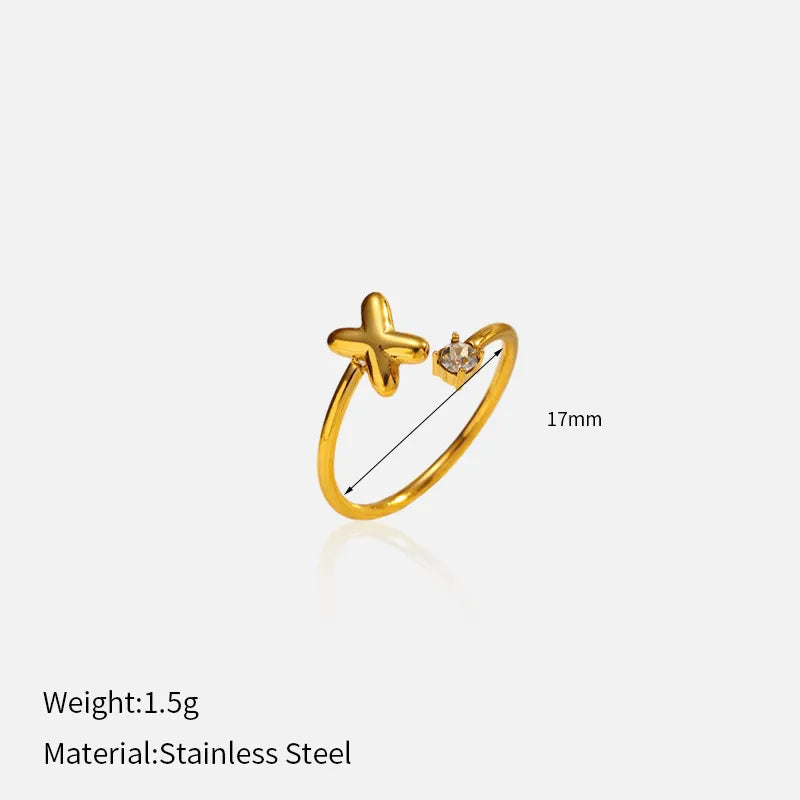 Gold Plated Adjustable Letter Ring for Women YHTSR-250712 (letter X)