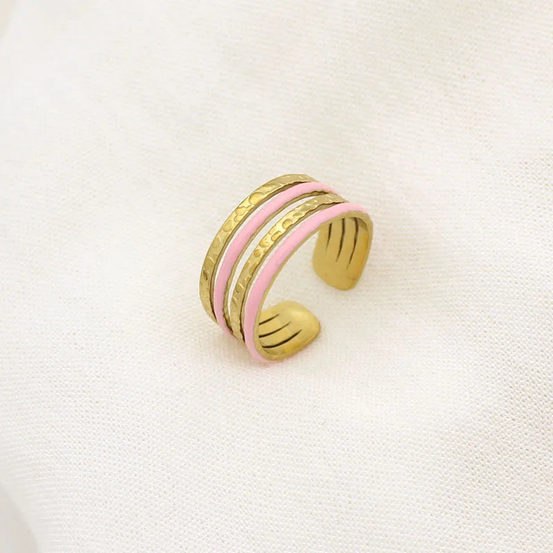 Leaf Enamel Stainless Steel Open Ring for Women Style 7