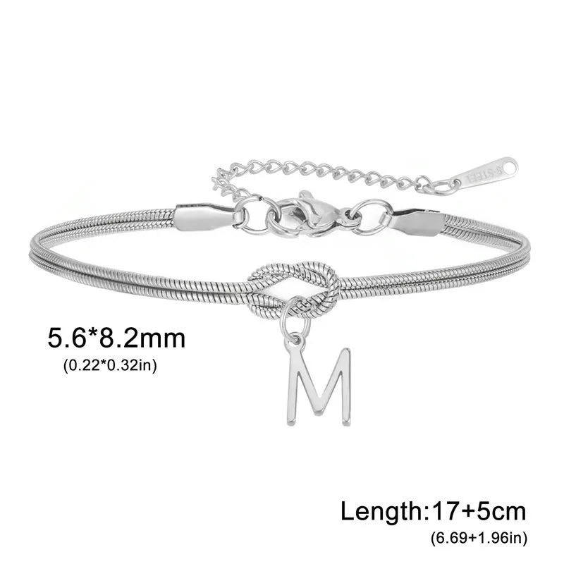 Double Layer Stainless Steel Letter Bracelet Letter M (steel Color)