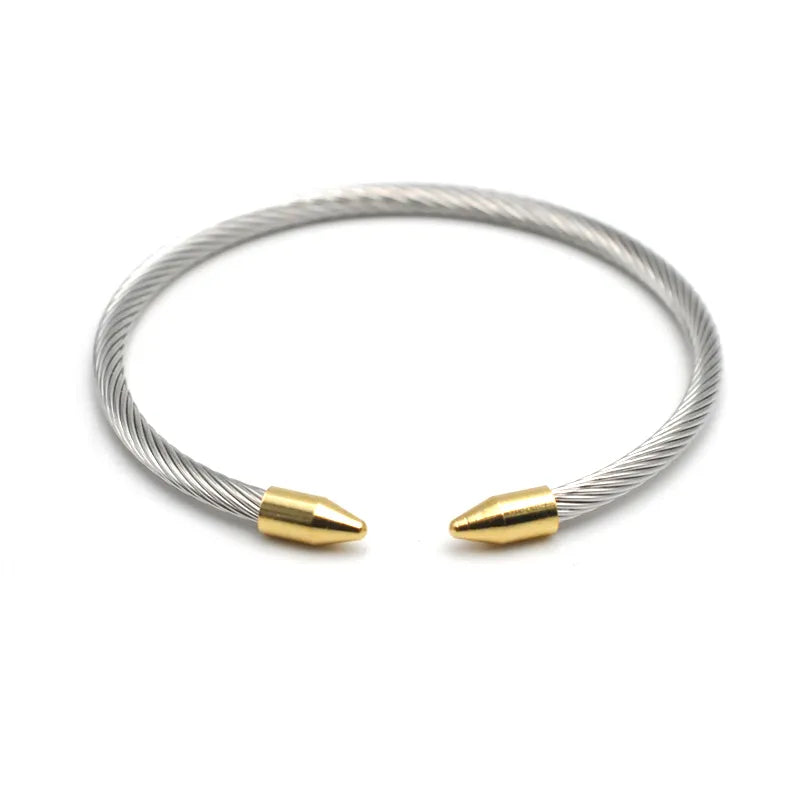Gold Titanium Steel Wire Rope Bracelet Golden Head