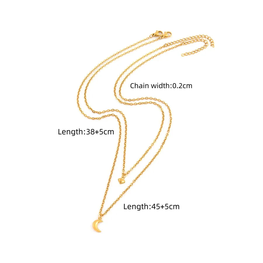 Gold Sun Moon Heart Layered Pendant Necklace Gold style2