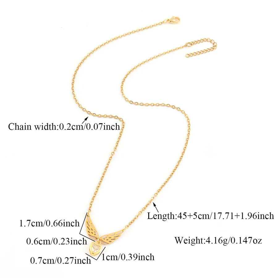 Gold Angel Wings Heart Pendant Necklace