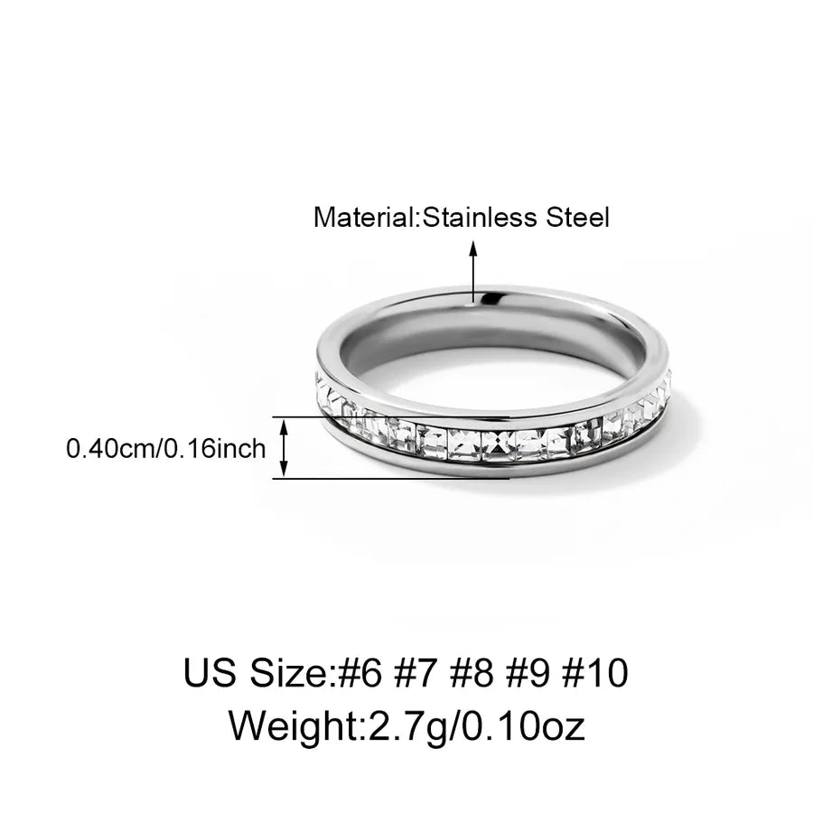 18K Gold Plated Square Zircon Stackable Ring Silver 8